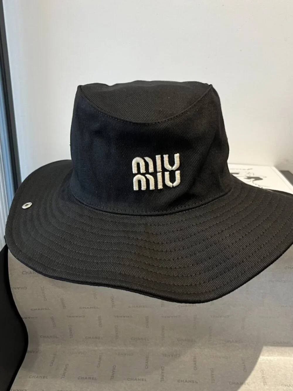Miu‑Miu Black Wide‑Brim Bucket Sun Hat